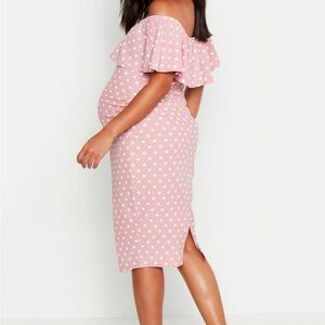 Pink Polka Dot Off-Shoulder Maternity Dress